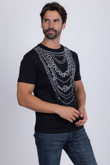 Barabas Men's Link Rhinestone Solid Color Crew Neck T-shirts 5STR02 Black