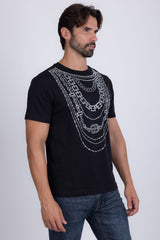 Barabas Wholesale Men's Link Rhinestone Solid Color Crew Neck T-shirts 5STR02 Black
