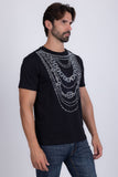 Barabas Men's Link Rhinestone Solid Color Crew Neck T-shirts 5STR02 Black