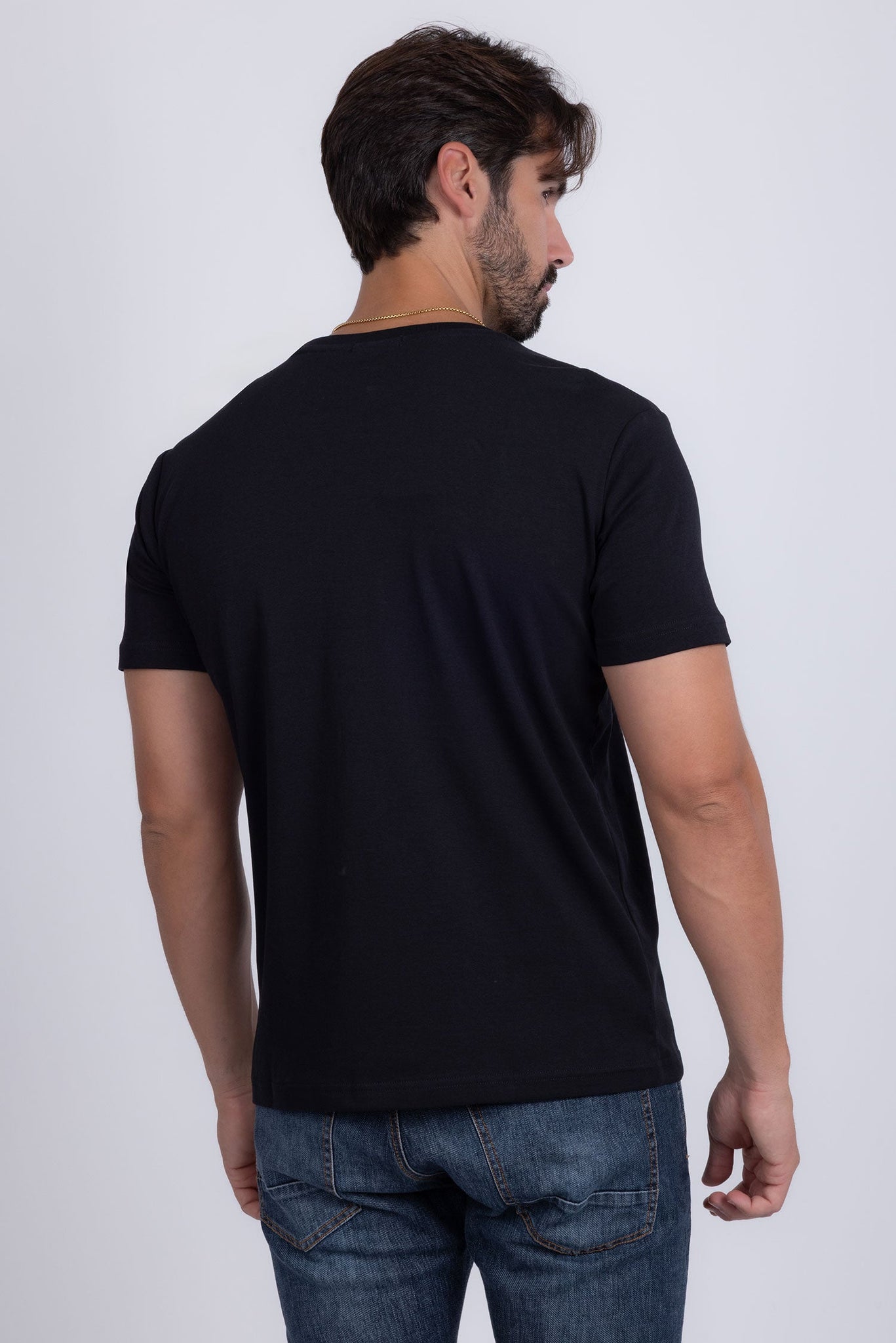 Barabas Wholesale Men's Link Rhinestone Solid Color Crew Neck T-shirts 5STR02 Black Silver