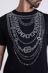 Barabas Wholesale Men's Link Rhinestone Solid Color Crew Neck T-shirts 5STR02 Silver