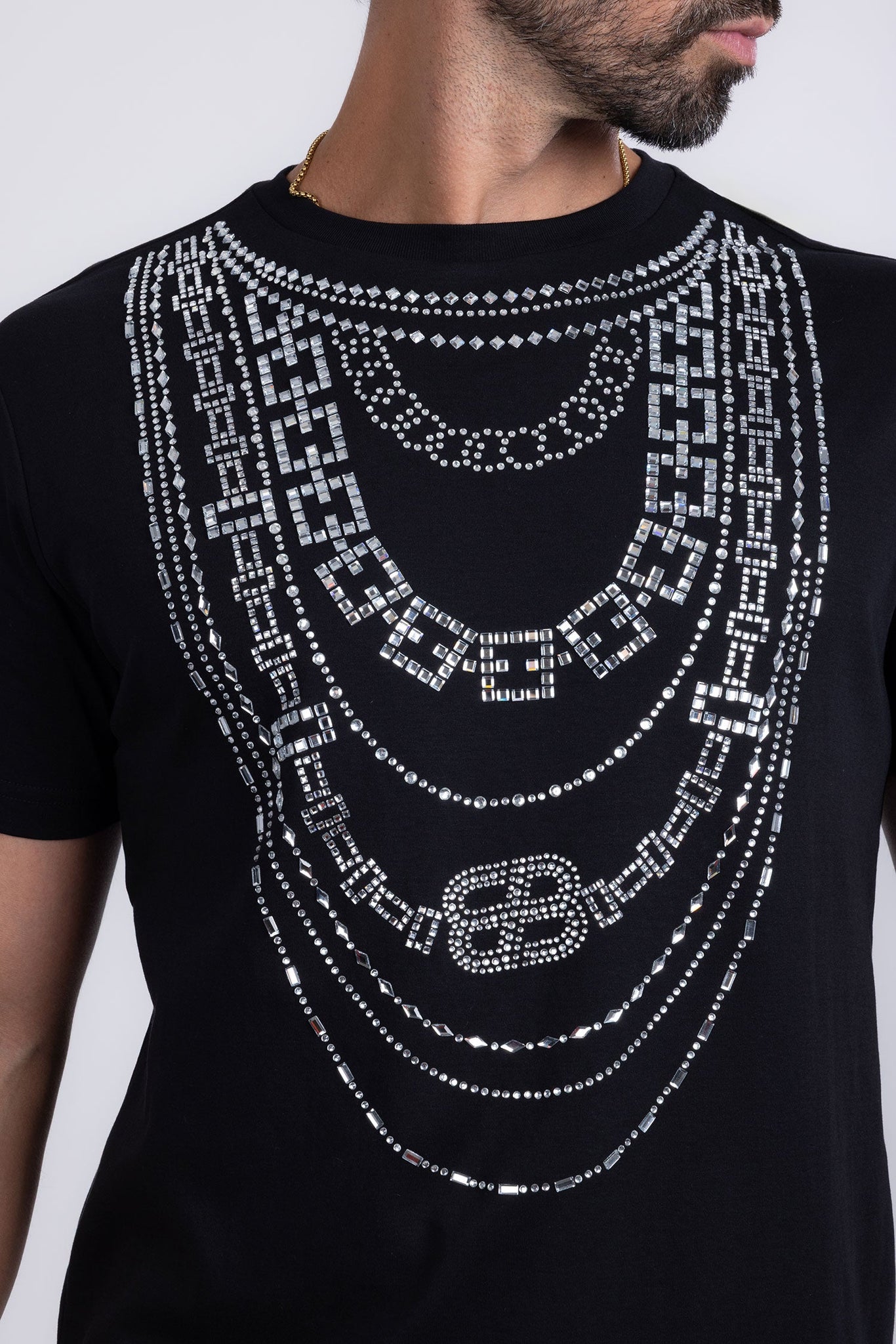 Barabas Wholesale Men's Link Rhinestone Solid Color Crew Neck T-shirts 5STR02 Silver