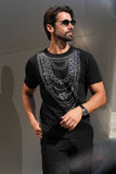 Barabas Men's Link Rhinestone Solid Color Crew Neck T-shirts 5STR02 Black Silver