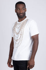 Barabas Wholesale Men's Link Rhinestone Solid Color Crew Neck T-shirts 5STR02 White
