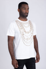 Barabas Men's Link Rhinestone Solid Color Crew Neck T-shirts 5STR02 White