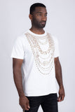 Barabas Men's Link Rhinestone Solid Color Crew Neck T-shirts 5STR02 White