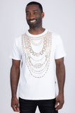 Barabas Men's Link Rhinestone Solid Color Crew Neck T-shirts 5STR02 White