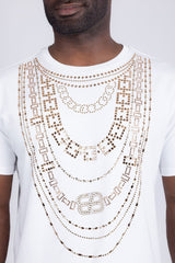 Barabas Wholesale Men's Link Rhinestone Solid Color Crew Neck T-shirts 5STR02 White Gold
