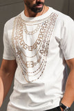 Barabas Men's Link Rhinestone Solid Color Crew Neck T-shirts 5STR02 White Gold