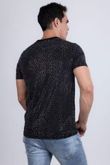 Barabas Wholesale Men's Glittery Sparkle Rhinestone Crew-neck T-shirt 5STR03 Black Silver