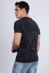 Barabas Wholesale Men's Glittery Sparkle Rhinestone Crew-neck T-shirt 5STR03 Black Silver