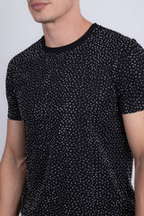 Barabas Men's Glittery Sparkle Rhinestone Crew-neck T-shirt 5STR03 Black Silver