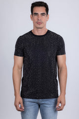 Barabas Men's Glittery Sparkle Rhinestone Crew-neck T-shirt 5STR03 Black