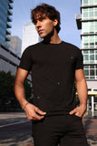 Barabas Men's Glittery Sparkle Rhinestone Crew-neck T-shirt 5STR03 Black Black