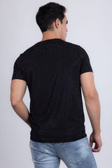 Barabas Wholesale Men's Glittery Sparkle Rhinestone Crew-neck T-shirt 5STR03 Black