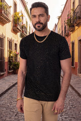 Barabas Men's Glittery Sparkle Rhinestone Crew-neck T-shirt 5STR03 Black Gold