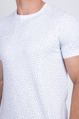 Barabas Men's Glittery Sparkle Rhinestone Crew-neck T-shirt 5STR03 White Silver