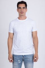 Barabas Men's Glittery Sparkle Rhinestone Crew-neck T-shirt 5STR03 White Silver