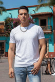 Barabas Men's Glittery Sparkle Rhinestone Crew-neck T-shirt 5STR03 White SIlver
