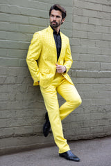 Barabas Wholesale Men's Geometric Rhinestone Pattern Henley Lapel Suit 5SU14 Mustard