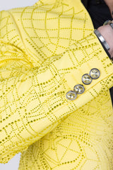 Barabas Wholesale Men's Geometric Rhinestone Pattern Henley Lapel Suit 5SU14 Mustard