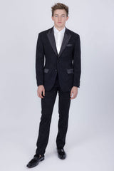 Barabas Wholesale Men's Cheetah Geometric Pattern Peak Lapel Suit 5SU33 Black