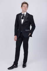 Barabas Wholesale Men's Cheetah Geometric Pattern Peak Lapel Suit 5SU33 Black