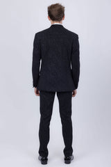 Barabas Wholesale Men's Cheetah Geometric Pattern Peak Lapel Suit 5SU33 Black