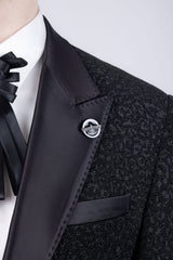 Barabas Wholesale Men's Cheetah Geometric Pattern Peak Lapel Suit 5SU33 Black