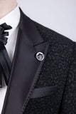 Barabas Wholesale Men's Cheetah Geometric Pattern Peak Lapel Suit 5SU33 Black