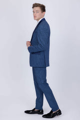Barabas Wholesale Men's Cheetah Geometric Pattern Peak Lapel Suit 5SU33 Blue