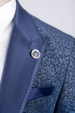 Barabas Wholesale Men's Cheetah Geometric Pattern Peak Lapel Suit 5SU33 Blue