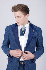 Barabas Wholesale Men's Cheetah Geometric Pattern Peak Lapel Suit 5SU33 Blue