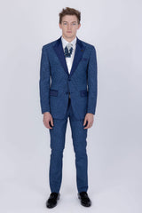 Barabas Wholesale Men's Cheetah Geometric Pattern Peak Lapel Suit 5SU33 Blue