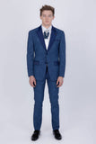 Barabas Wholesale Men's Cheetah Geometric Pattern Peak Lapel Suit 5SU33 Blue
