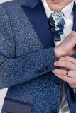 Barabas Wholesale Men's Cheetah Geometric Pattern Peak Lapel Suit 5SU33 Blue