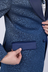 Barabas Wholesale Men's Cheetah Geometric Pattern Peak Lapel Suit 5SU33 Blue