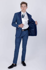 Barabas Wholesale Men's Cheetah Geometric Pattern Peak Lapel Suit 5SU33 Blue