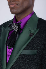 Barabas Wholesale Men's Cheetah Geometric Pattern Peak Lapel Suit 5SU33 Green