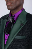 Barabas Wholesale Men's Cheetah Geometric Pattern Peak Lapel Suit 5SU33 Green