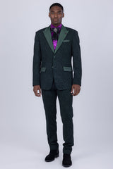 Barabas Wholesale Men's Cheetah Geometric Pattern Peak Lapel Suit 5SU33 Hunter Green