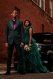Barabas Wholesale Men's Cheetah Geometric Pattern Peak Lapel Suit 5SU33 Hunter Green