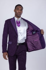 Barabas Wholesale Men's Cheetah Geometric Pattern Peak Lapel Suit 5SU33 Purple