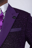 Barabas Wholesale Men's Cheetah Geometric Pattern Peak Lapel Suit 5SU33 Purple