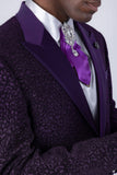 Barabas Wholesale Men's Cheetah Geometric Pattern Peak Lapel Suit 5SU33 Purple