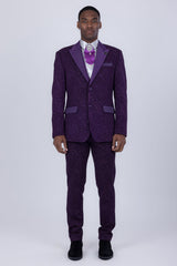 Barabas Wholesale Men's Cheetah Geometric Pattern Peak Lapel Suit 5SU33 Purple