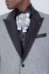 Barabas Wholesale Men's Cheetah Geometric Pattern Peak Lapel Suit 5SU33 Silver
