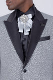 Barabas Wholesale Men's Cheetah Geometric Pattern Peak Lapel Suit 5SU33 Silver