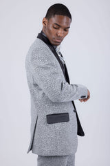 Barabas Wholesale Men's Cheetah Geometric Pattern Peak Lapel Suit 5SU33 Silver