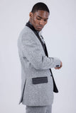 Barabas Wholesale Men's Cheetah Geometric Pattern Peak Lapel Suit 5SU33 Silver